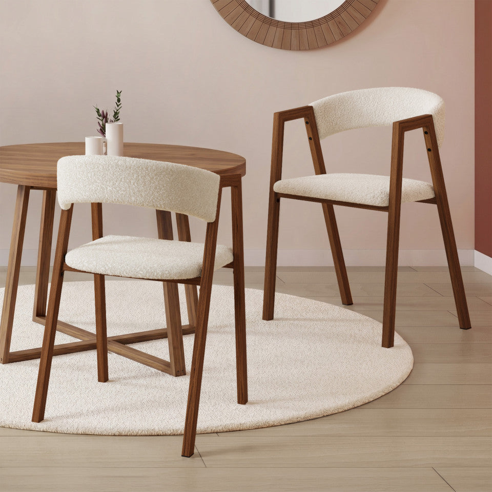 Chaises Enola avec accoudoirs bouclette pieds effet noyer- lot de 6