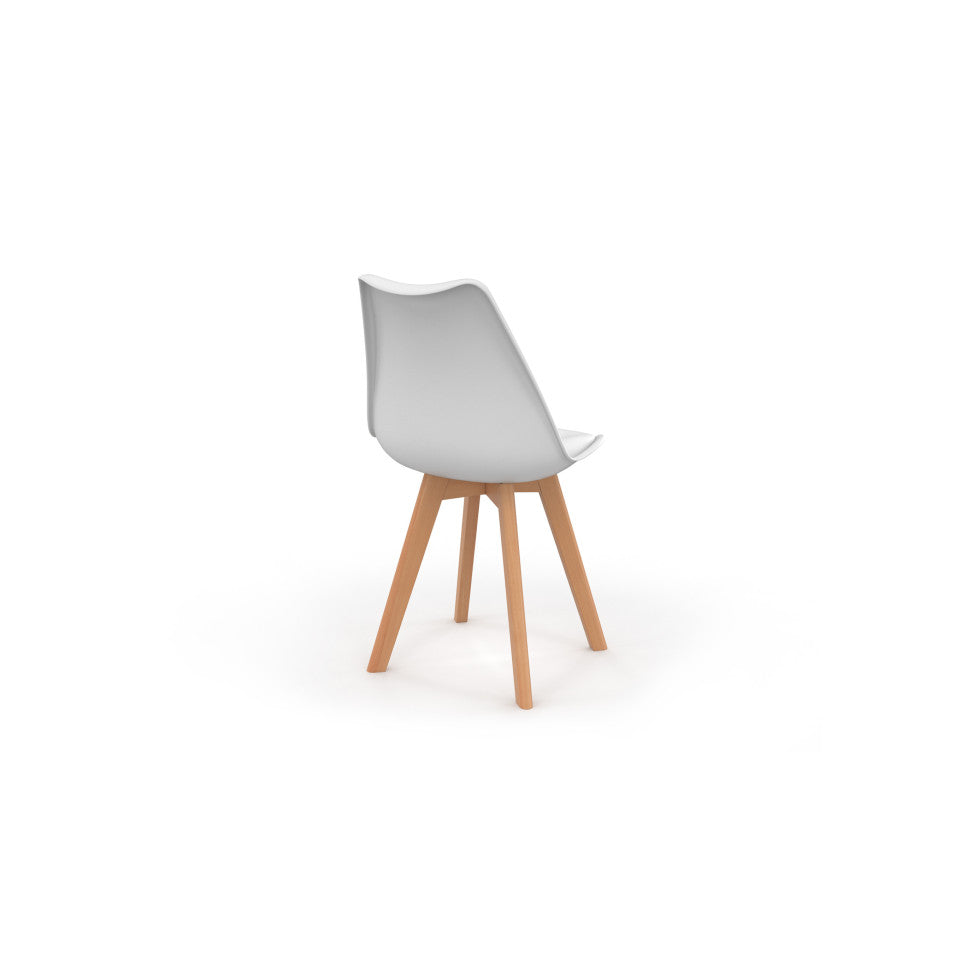 Chaises Nordia assise blanche et pieds bois - lot de 6