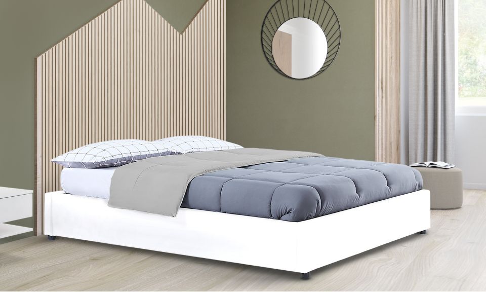 Lit coffre Otto en similicuir blanc avec sommier 160x200cm