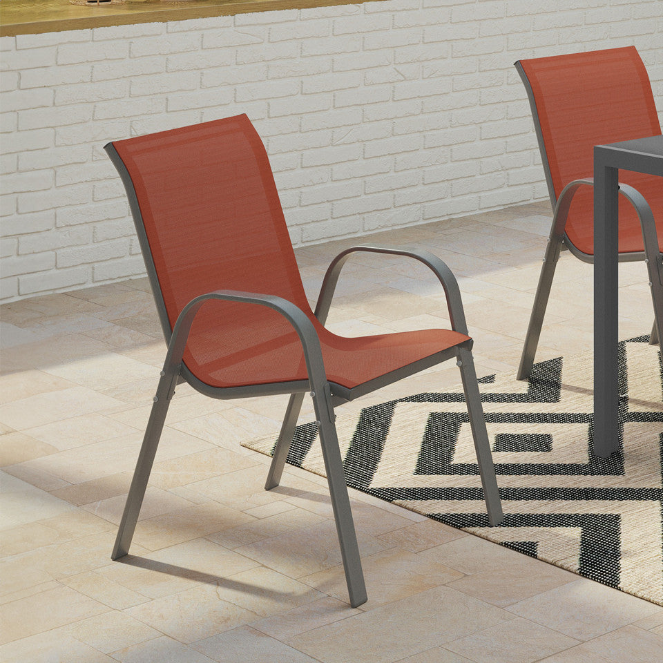 Chaises de jardin empilables en textilène terracotta - lot de 6