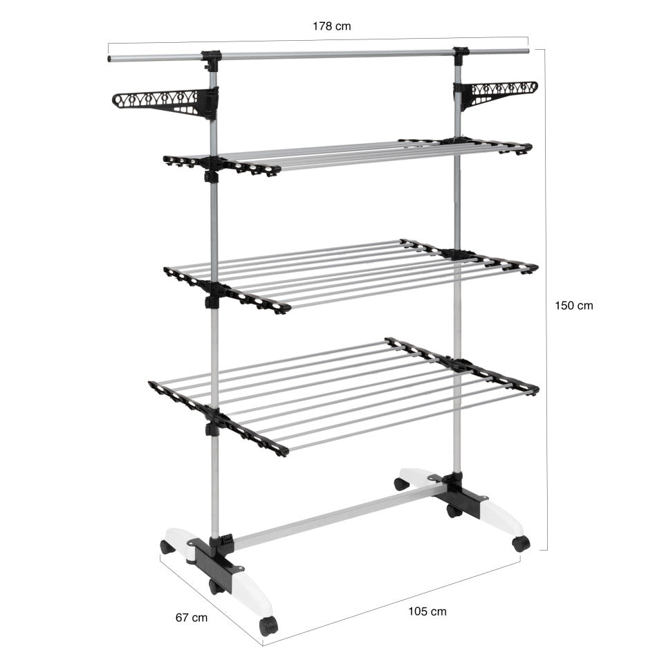 Séchoir Optima noir et blanc 3 niveaux - 30m d'étendage