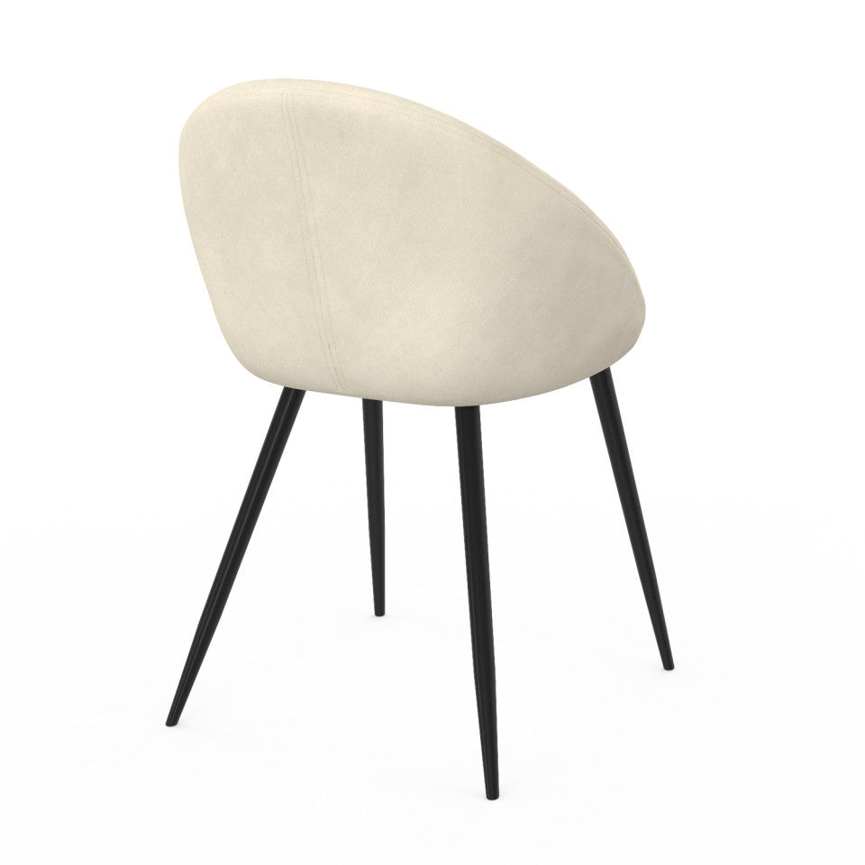 Chaises Dory en velours crème et pieds métal noirs - lot de 2