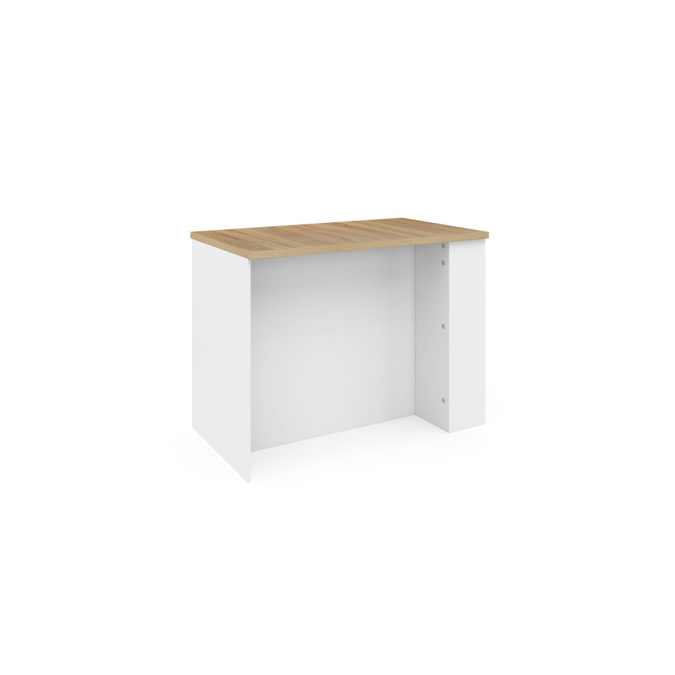 Ilot central de cuisine Dario L120cm bois et blanc avec rangements