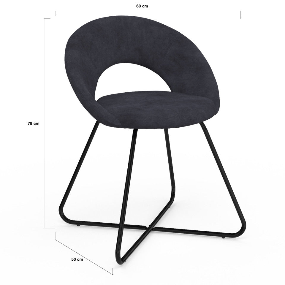 Chaises Malone en velours gris foncé et pieds noirs - lot de 2