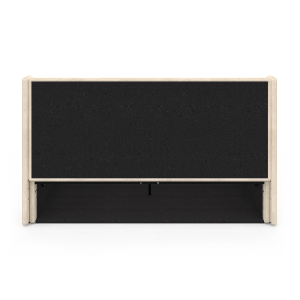 Lit coffre Lucia en velours beige avec sommier et tête de lit 140x190cm