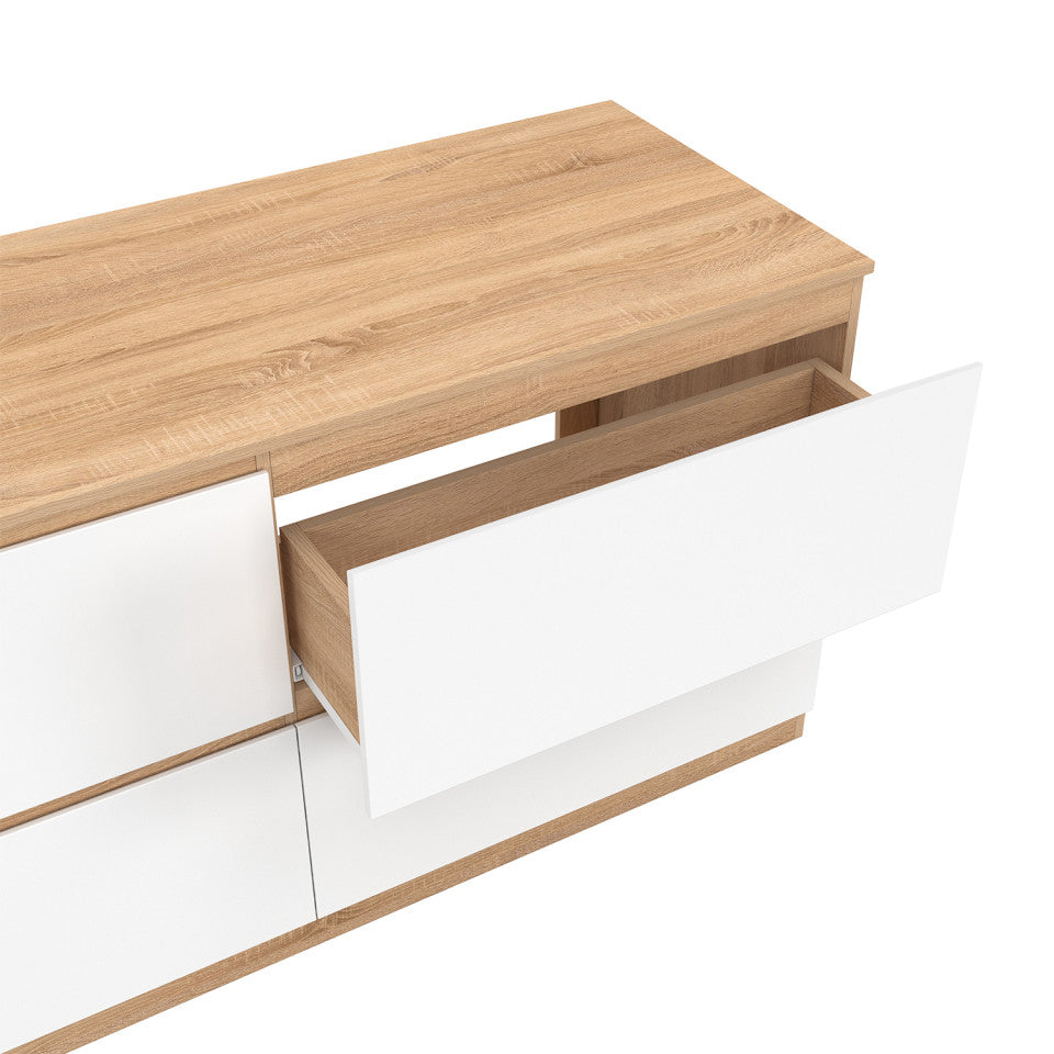 Meuble sous vasque suspendu Tom 4 tiroirs blanc et effet hêtre L120cm