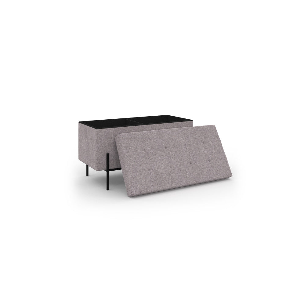 Banc coffre avec pieds noirs Loan en tissu gris 76cm