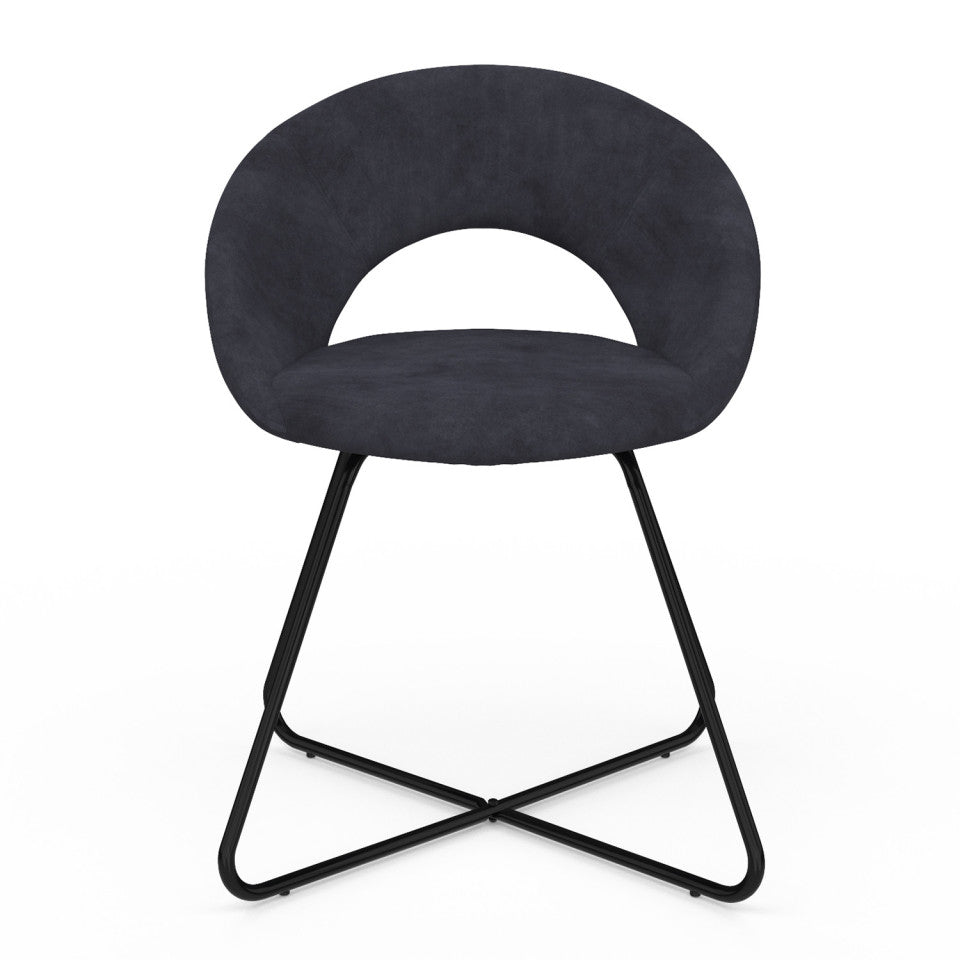 Chaises Malone en velours gris foncé et pieds noirs - lot de 2