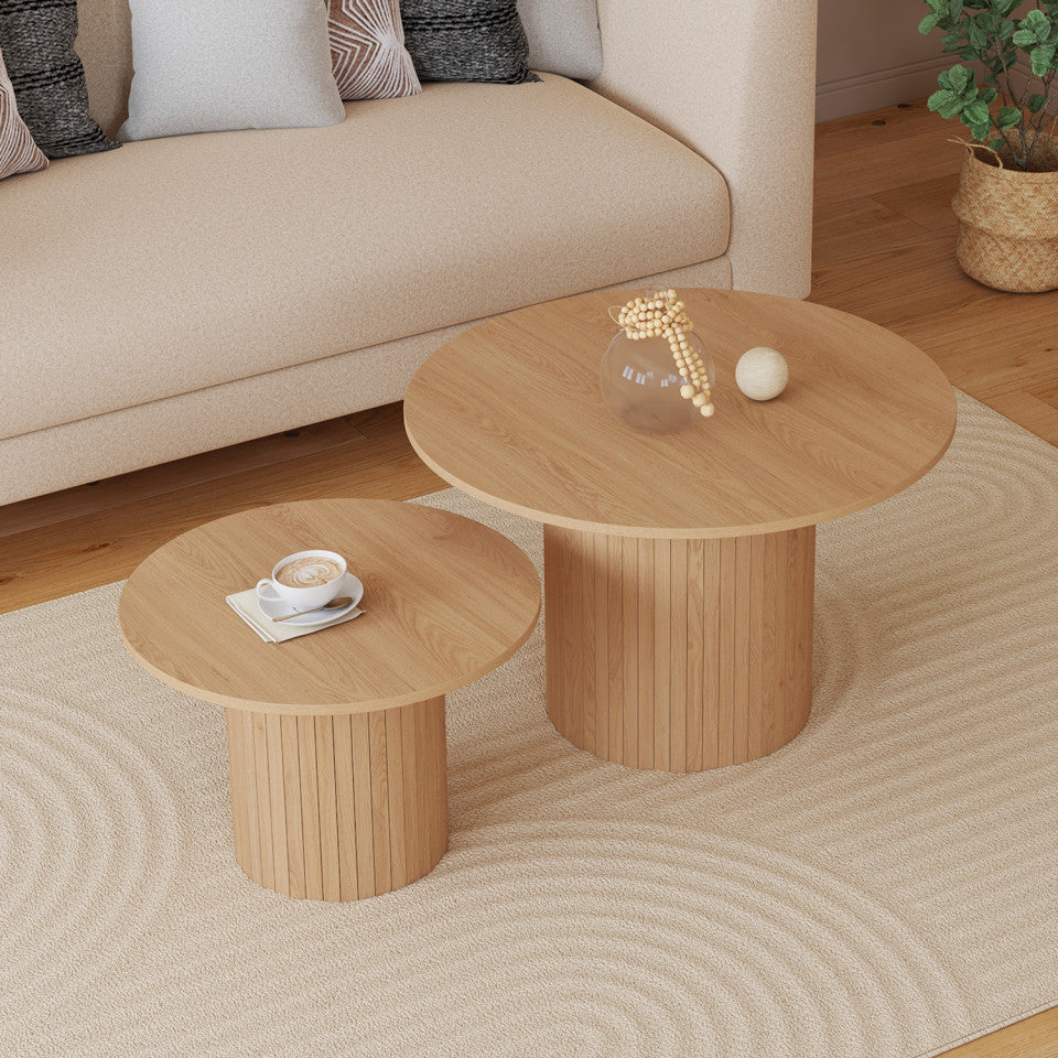 Tables basses rondes gigognes Alvar bois et pieds lattes - lot de 2