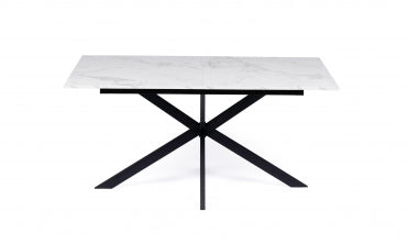 Table repas Glam plateau extensible 160-200cm effet marbre blanc et pieds croisés noirs