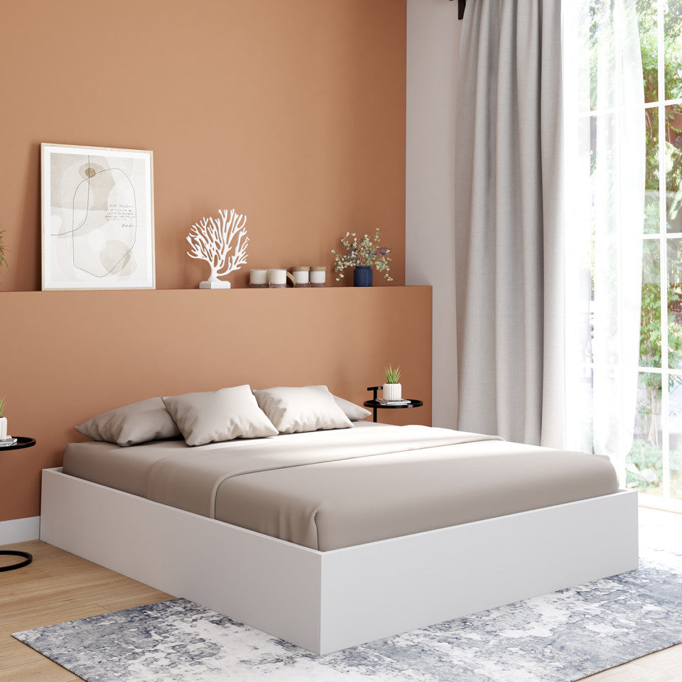 Lit coffre Malta en bois blanc avec sommier 160x200cm