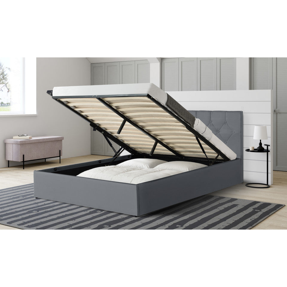 Lit coffre Hanna en PVC blanc avec sommier 160x200cm