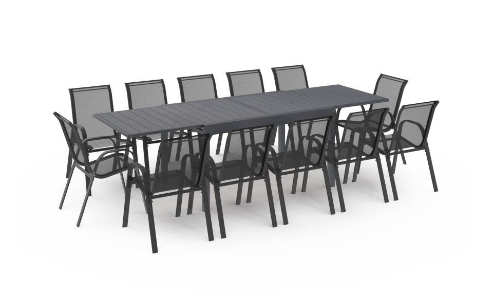 Salon de jardin extensible 12 places en polywood gris