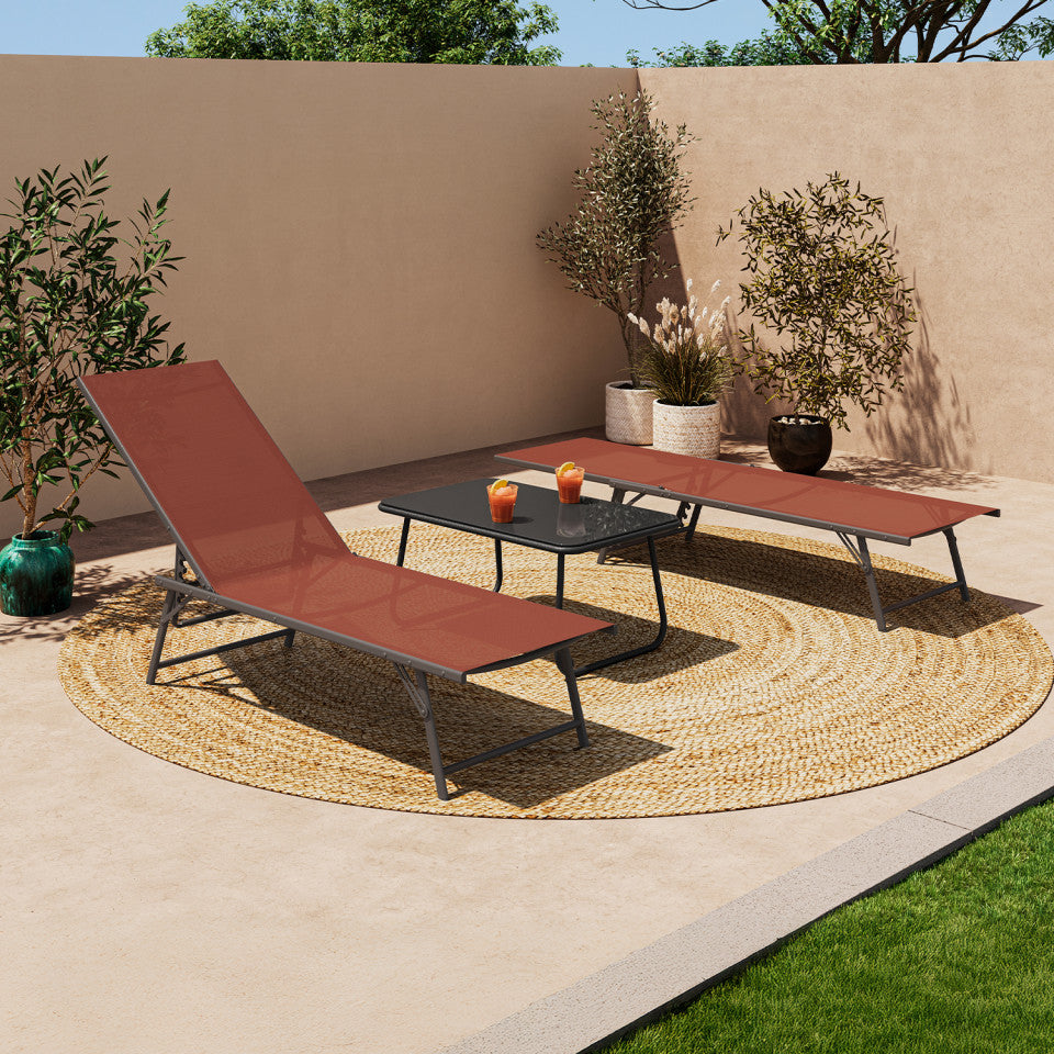 Transats inclinables Malaga 4 positions terracotta - lot de 2