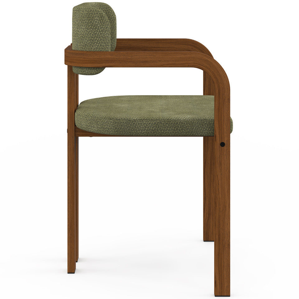 Chaises Elsa avec accoudoirs tissu chenille vert pieds effet noyer - lot de 4