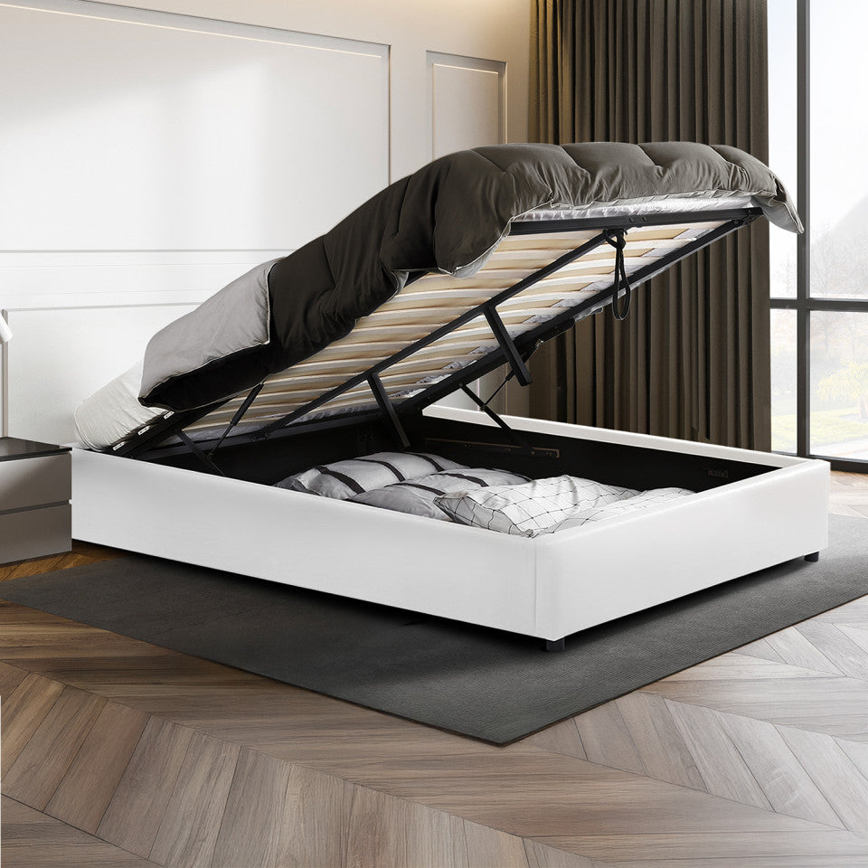 Lit coffre Otto 140x190cm simili cuir blanc