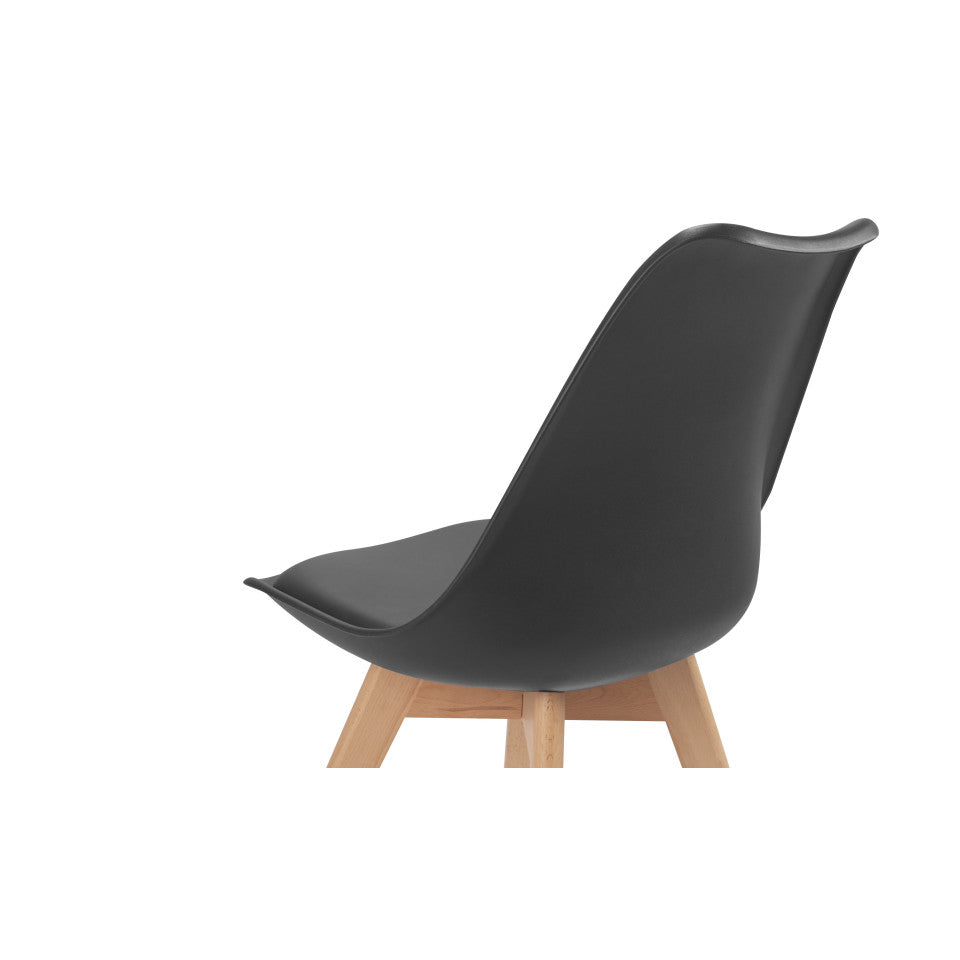 Chaises Nordia assise noire et pieds bois - lot de 2