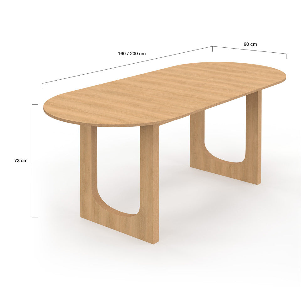 Table repas Mathis plateau extensible 160-200cm bois et pieds design