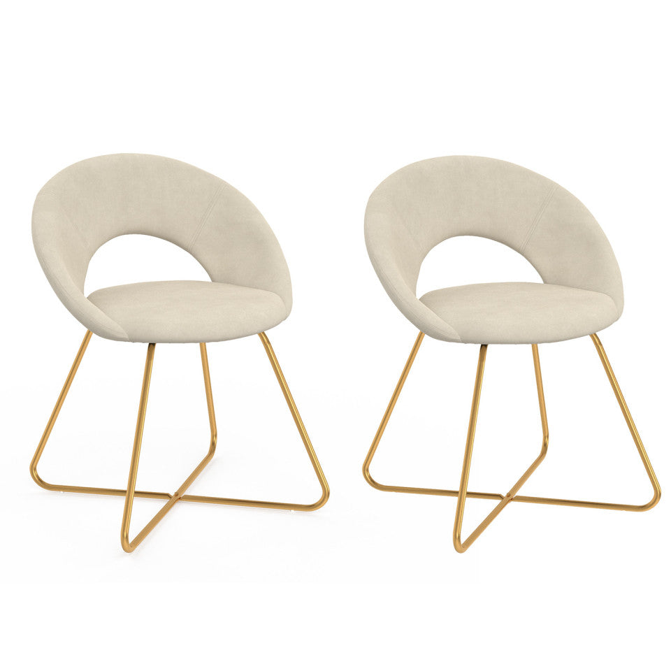Chaises Malone en velours crème et pieds dorés - lot de 2