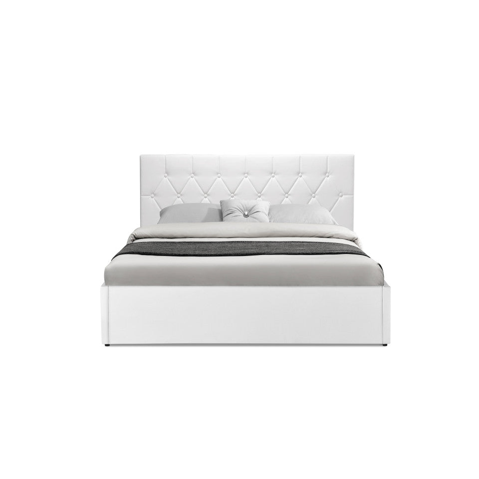 Lit coffre Hanna en PVC blanc avec sommier 160x200cm