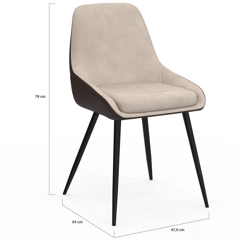 Chaises Ornella bi-matière taupe et marron pieds métal noirs - lot de 4