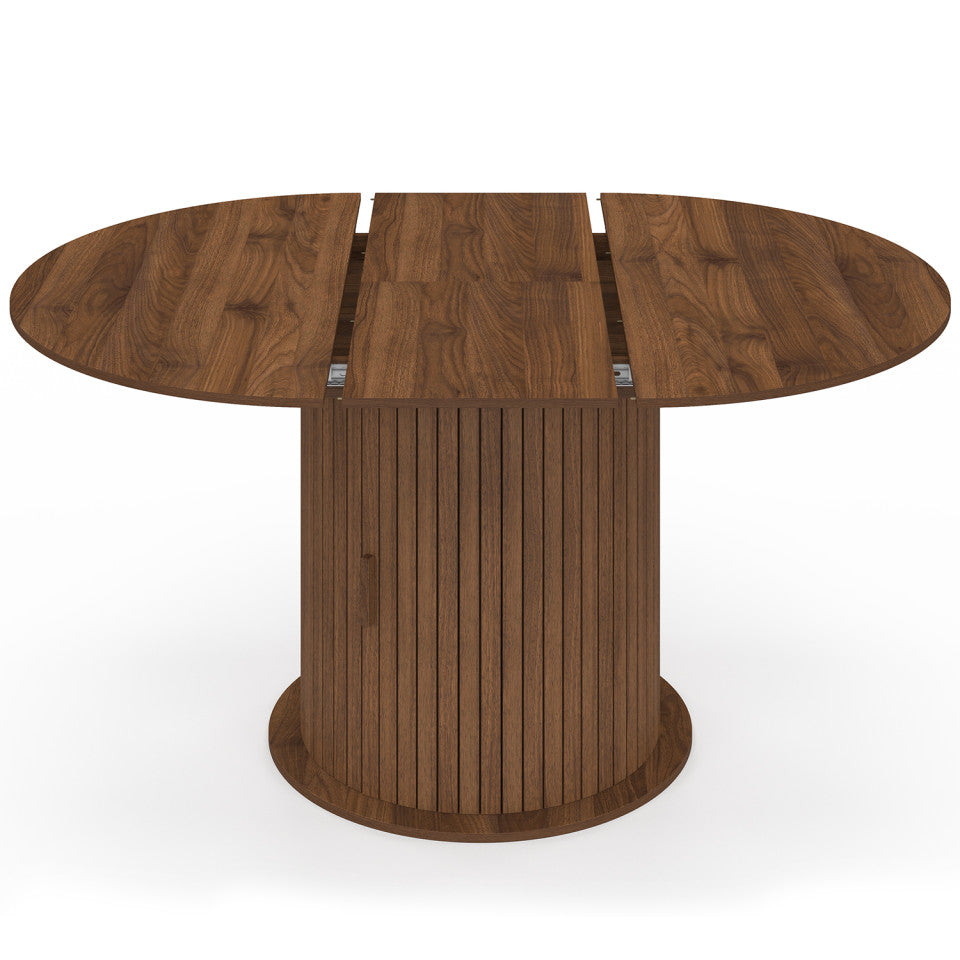 Table à manger ronde extensible Albane effet hêtre avec rangement Ø110-150cm