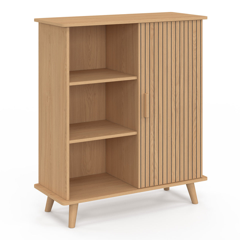 Buffet Faustine 3 étagères et 1 placard effet lattes H80cm