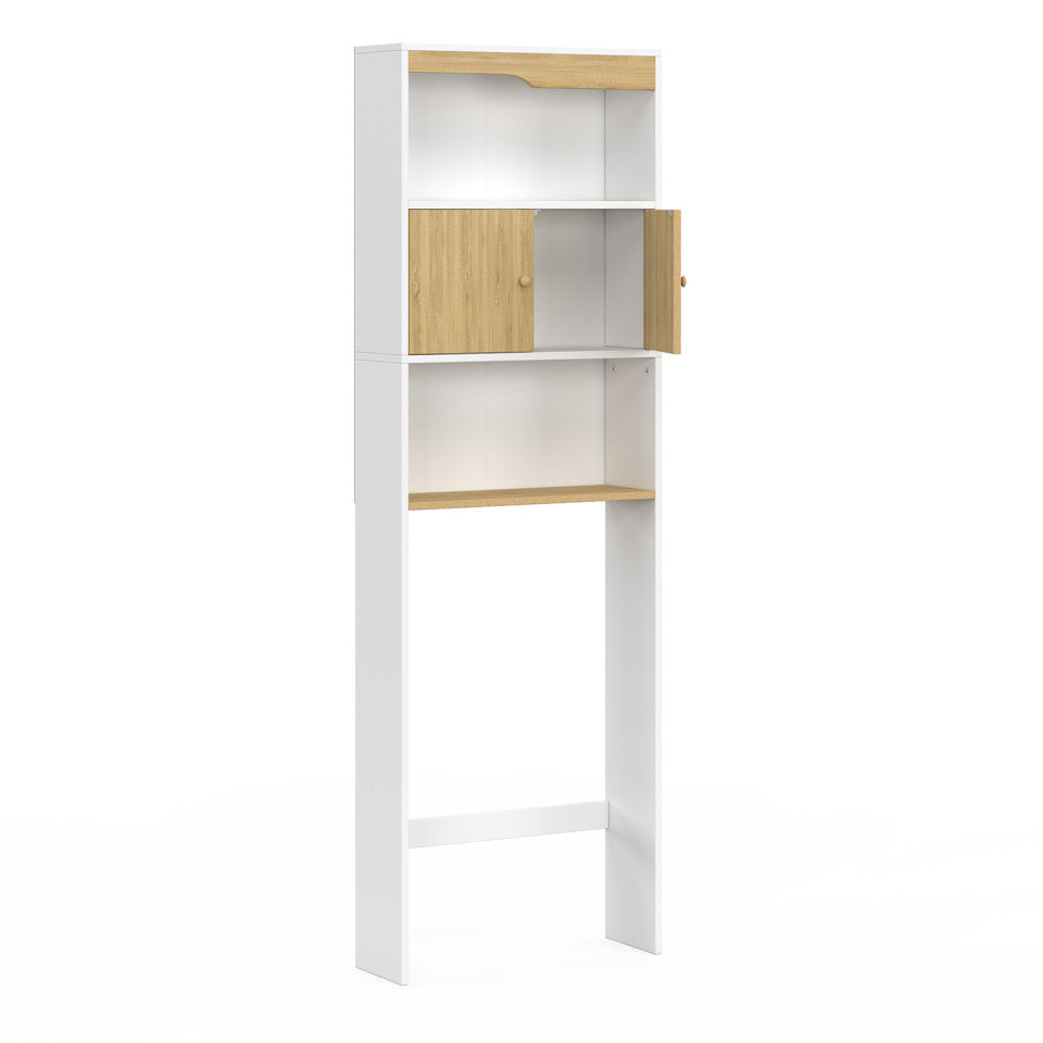 Meuble spécial dessus de WC avec placard bois et blanc