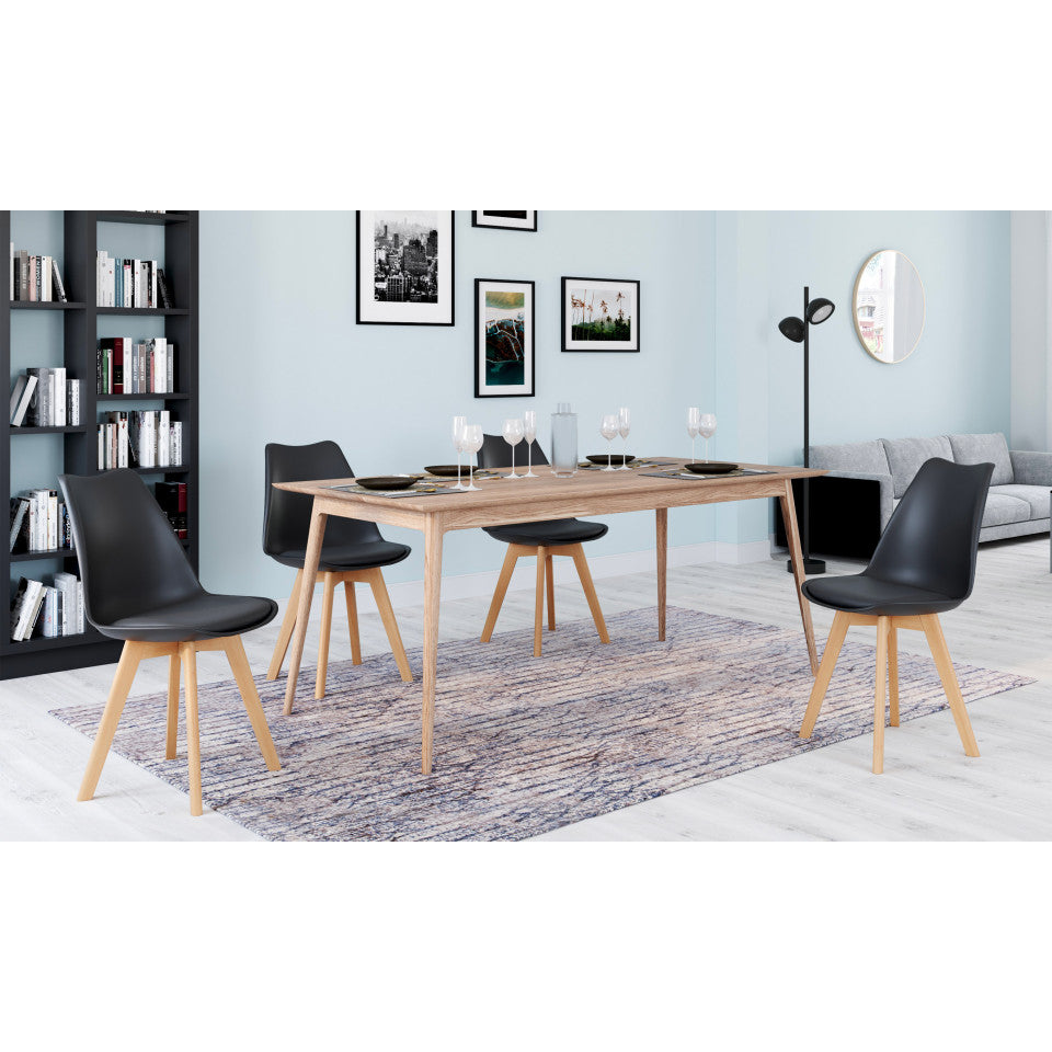Chaises Nordia assise noire et pieds bois - lot de 4