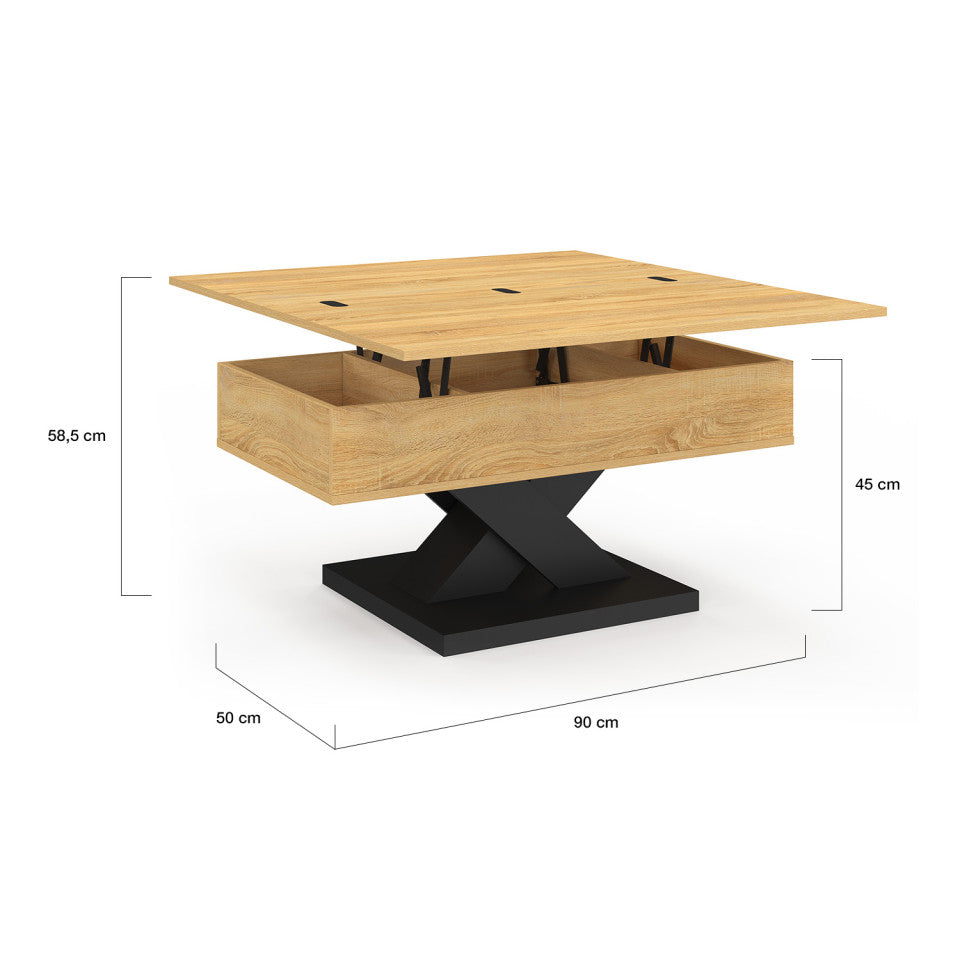 Table basse Alexia avec plateau relevable et dépliant