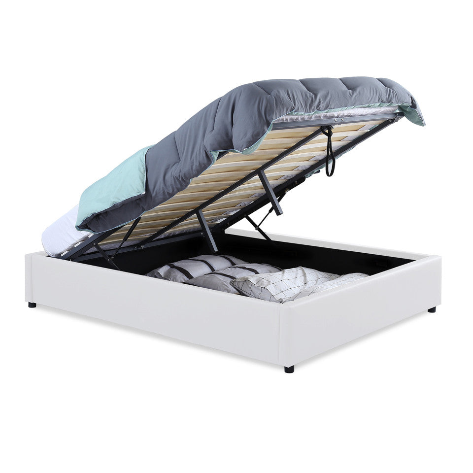 Lit coffre Otto en similicuir blanc avec sommier 160x200cm