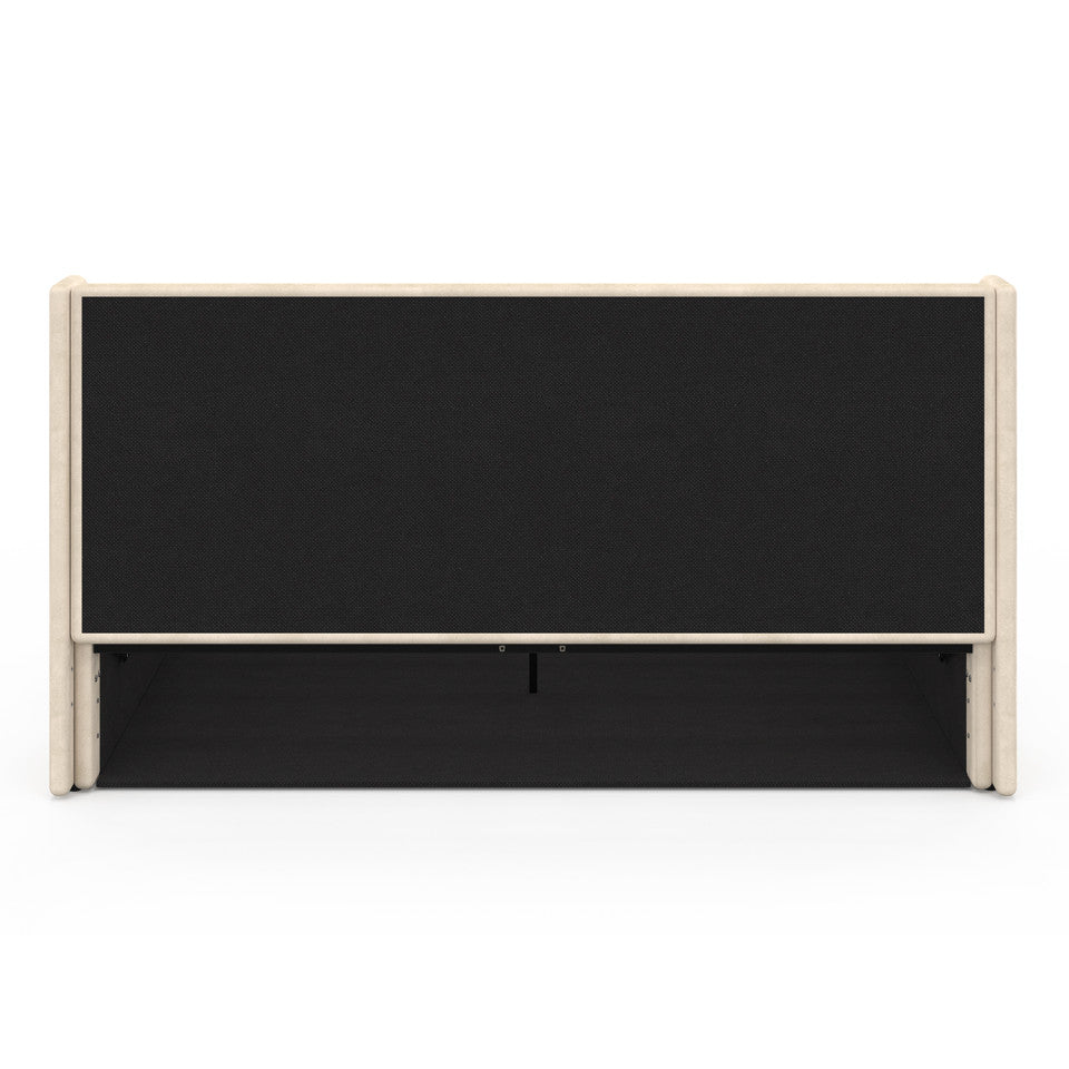 Lit coffre Lucia en velours beige avec sommier et tête de lit 160x200cm
