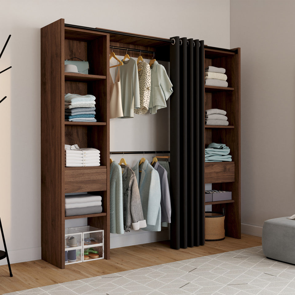 Dressing Justine extensible 120-180cm double colonne effet noyer