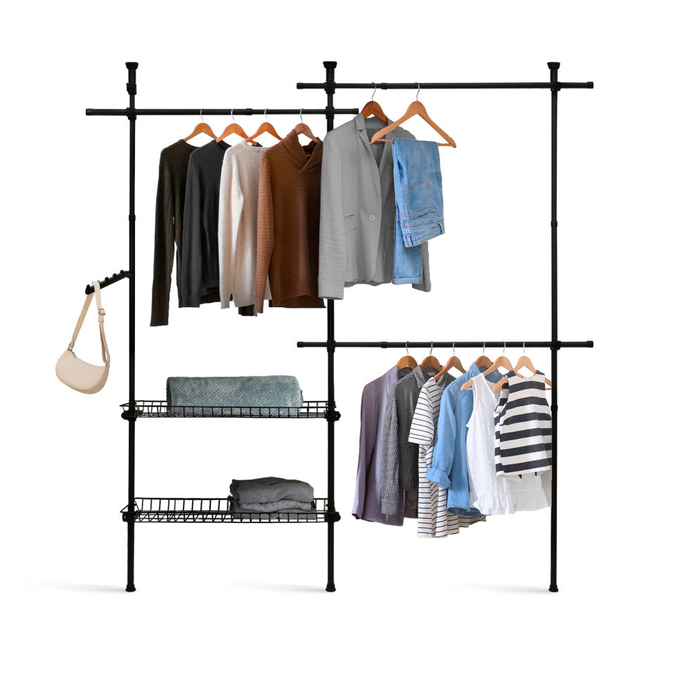 Penderie télescopique avec rangements intégrés H278cm