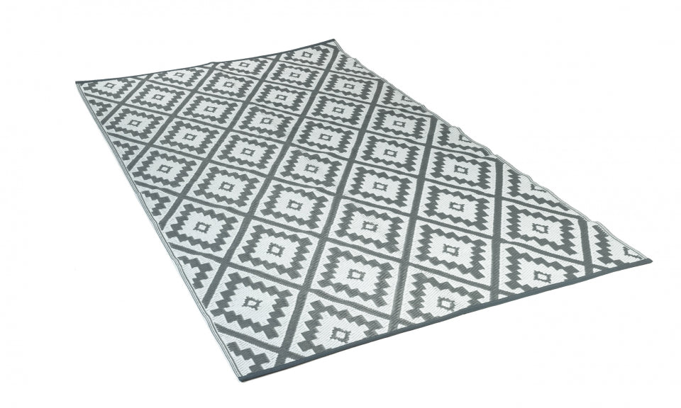 Tapis extérieur rectangulaire 160 x240cm gris motifs "vahiné" losanges
