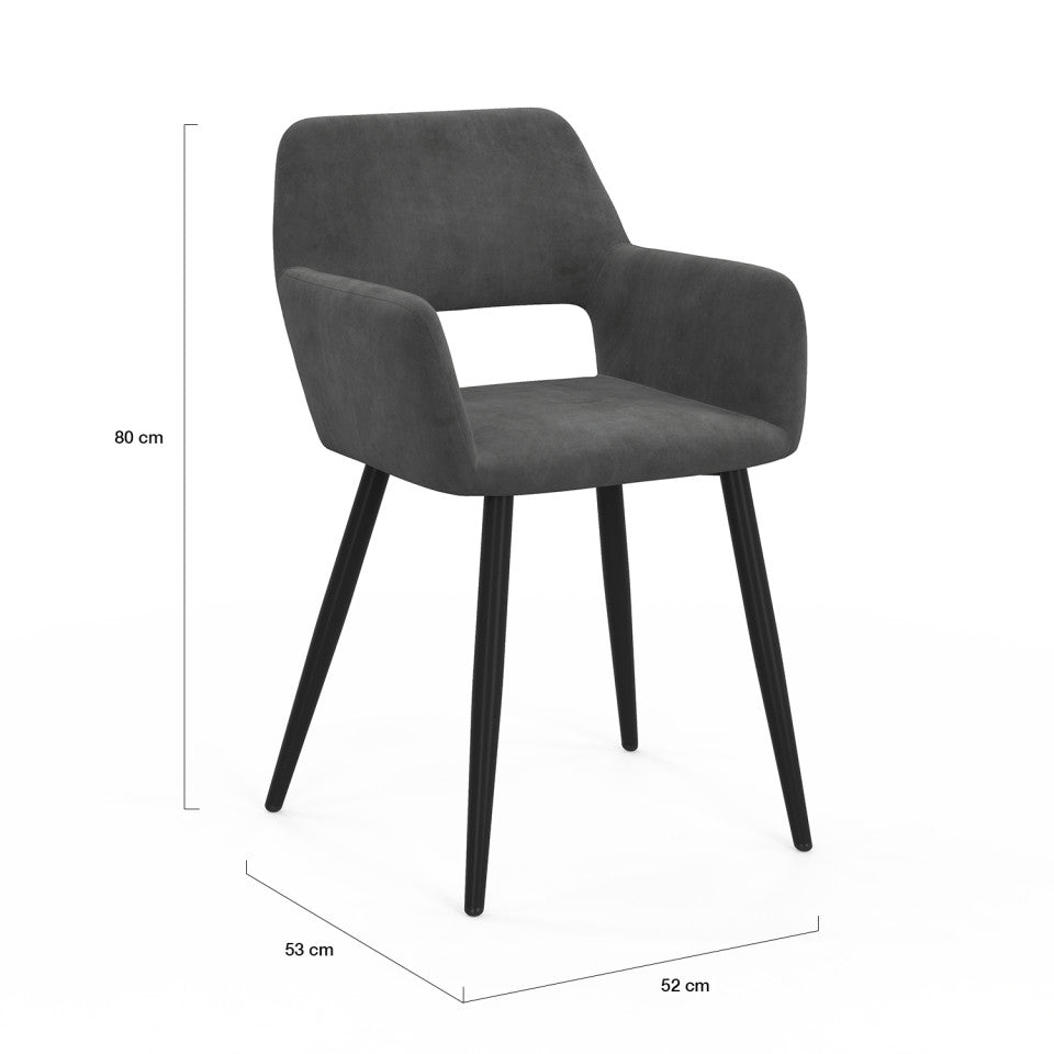 Chaises Heidi en velours gris foncé et pieds noirs - lot de 2