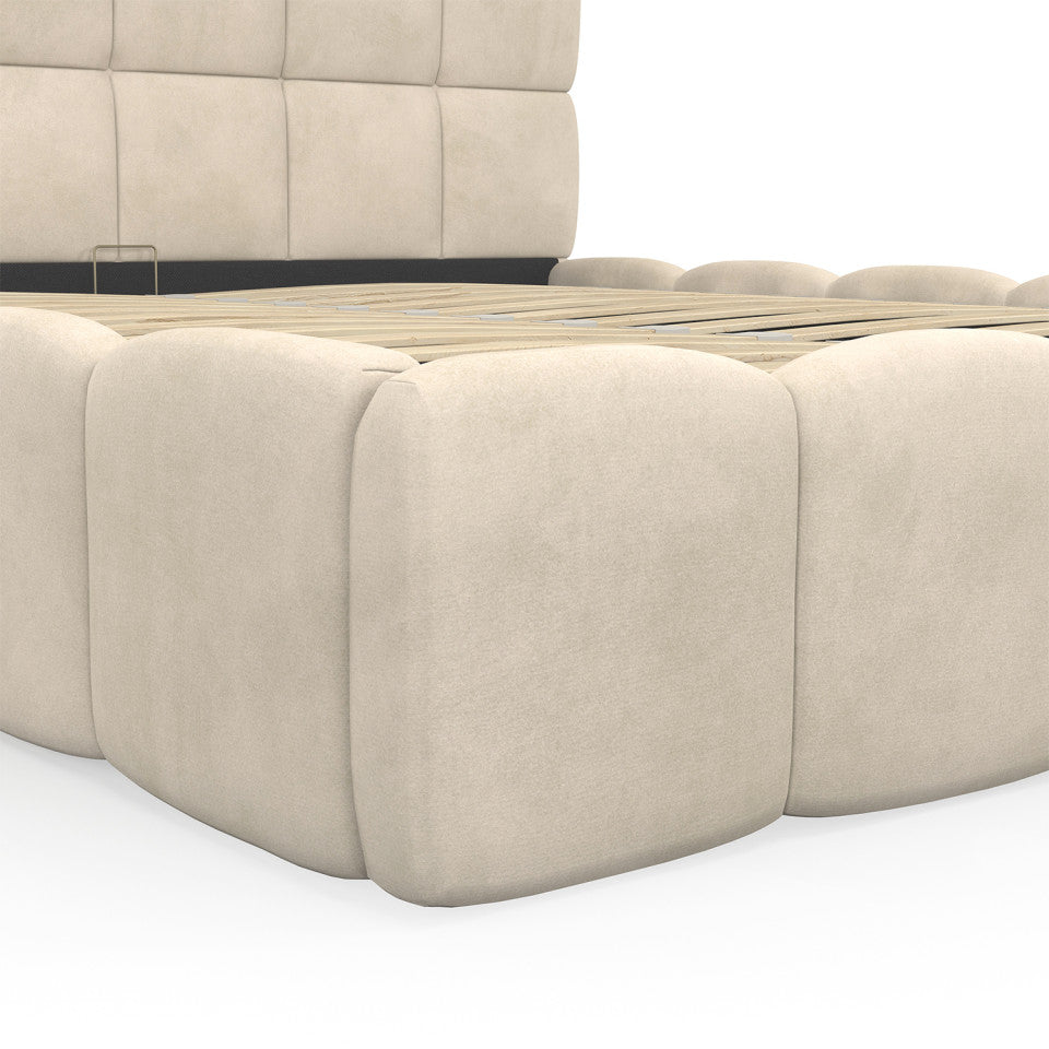 Lit coffre Bubble en velours beige avec sommier et tête de lit 160x200cm