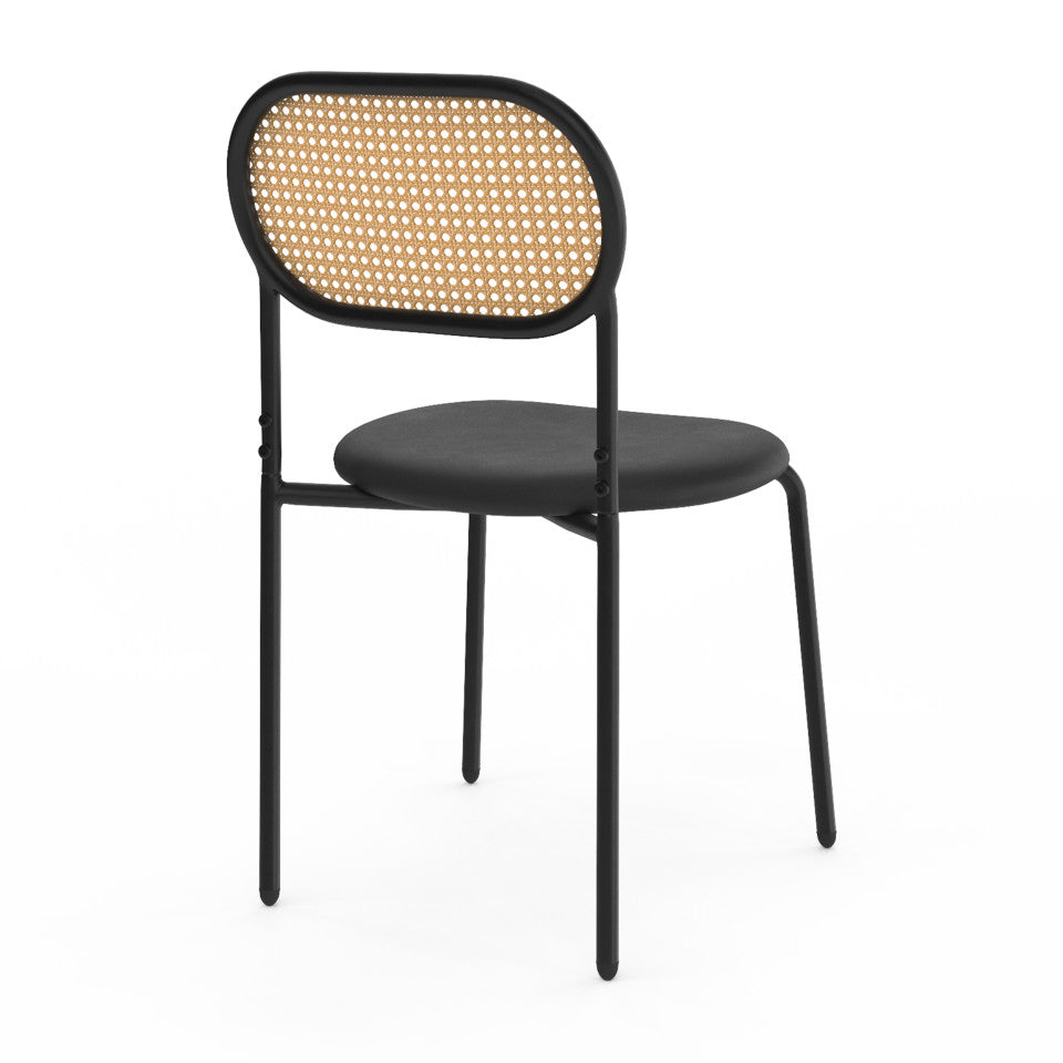 Chaises Clarisse dossier cannage et assise noire - lot de 4
