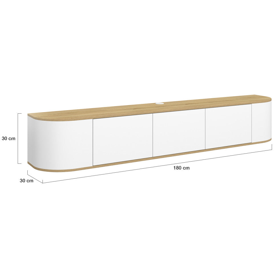 Meuble TV suspendu Elora bois blanc 180cm