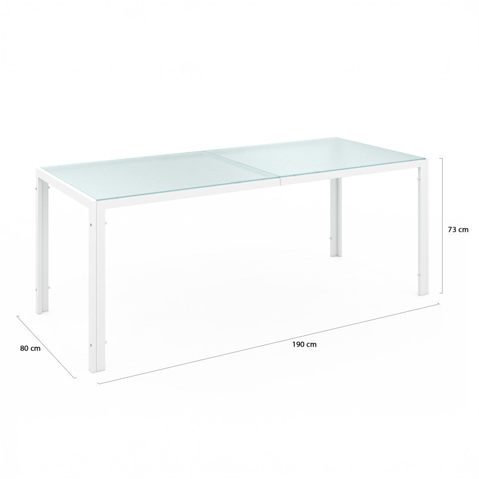 Ensemble de jardin Minorca 6 places en textiléne et verre trempé blanc et beige