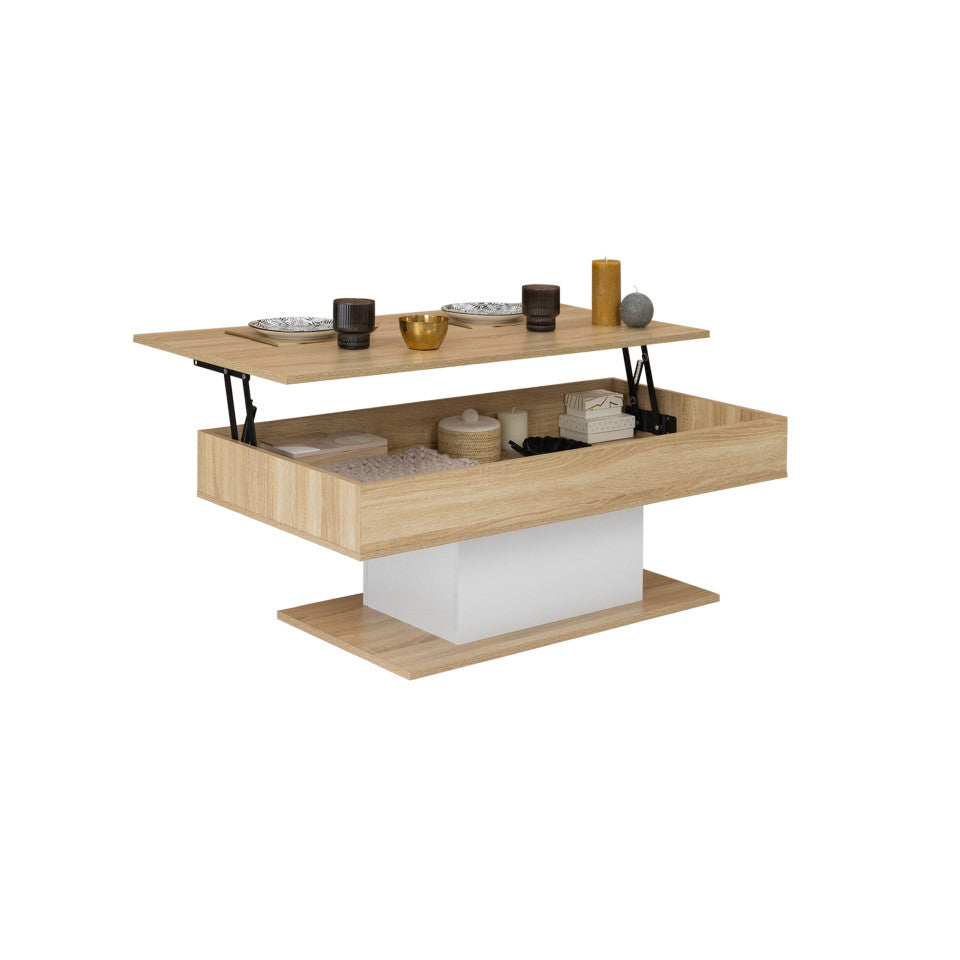Table basse Tania avec plateau relevable bois et pieds blanc L110cm