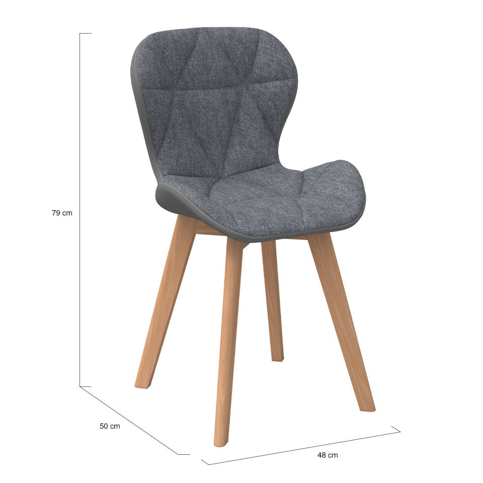 Chaises Gladys en tissu gris et pieds bois - lot de 4