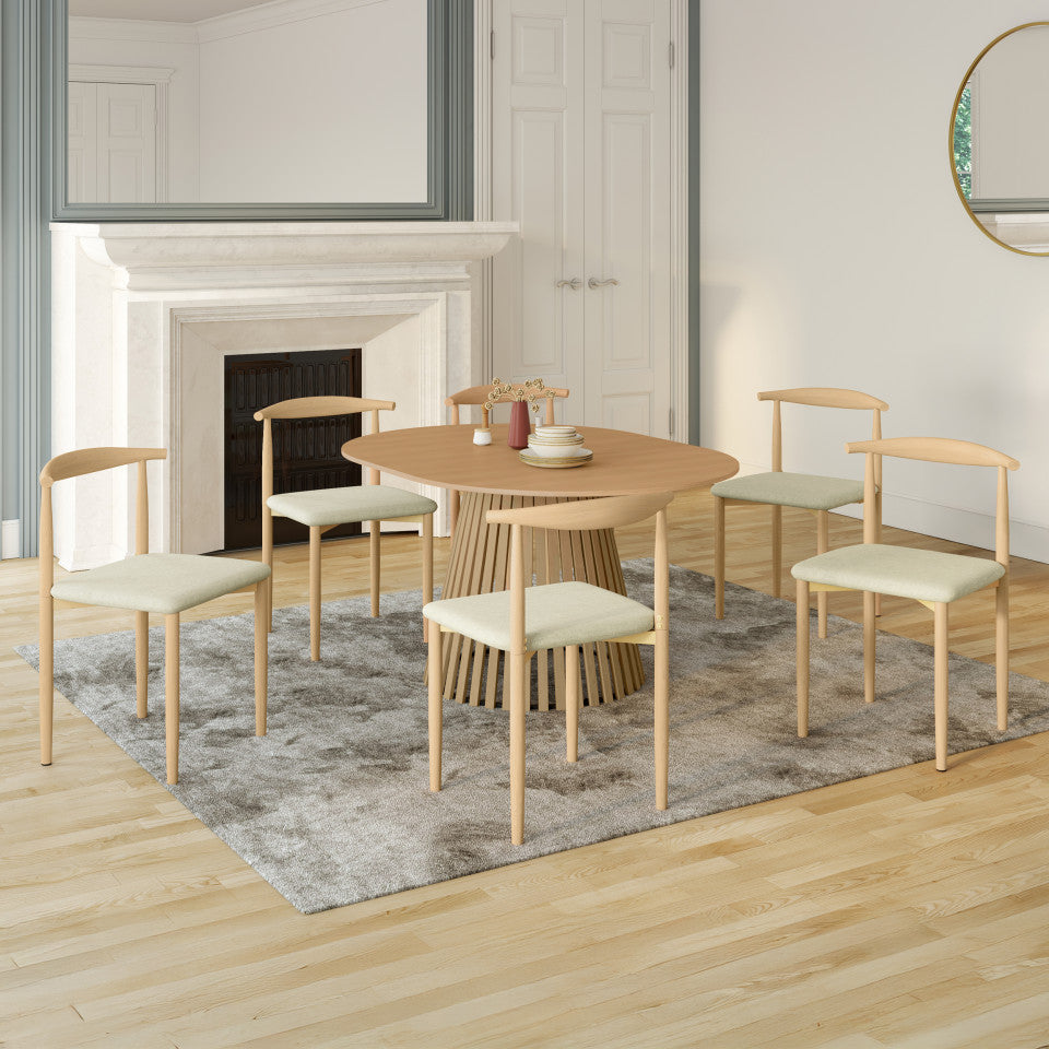 Chaises Adam assise beige et dossier effet bois - lot de 6