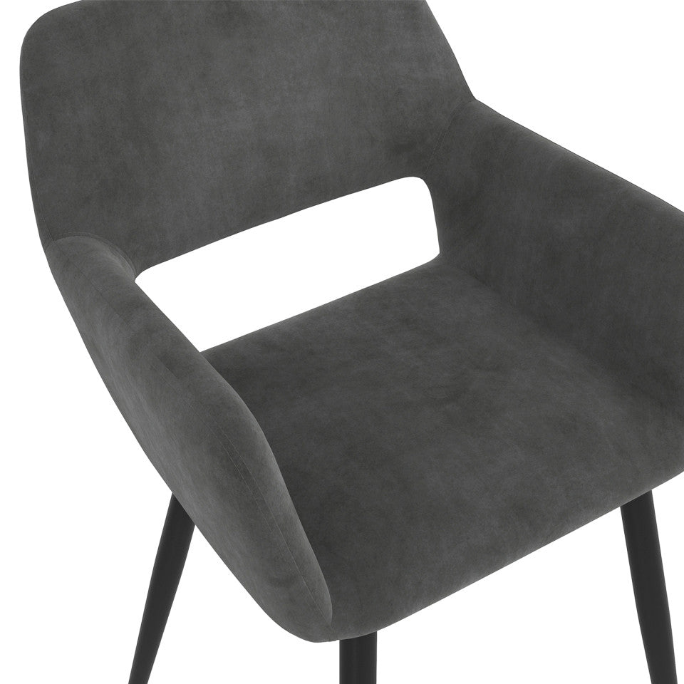 Chaises Heidi en velours gris foncé et pieds noirs - lot de 2