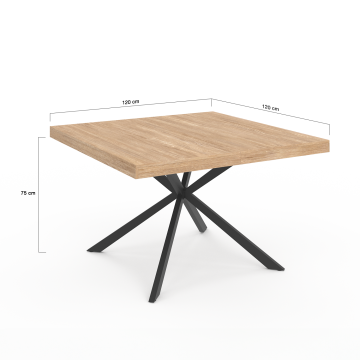 Table repas Soline 120cm plateau carré pieds croisés noirs