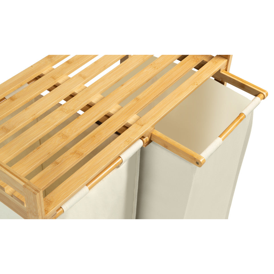 Panier à linge Maya deux compartiments en bambou beige
