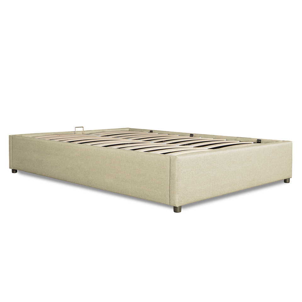 Lit coffre Otto en tissu beige avec sommier 140x190cm