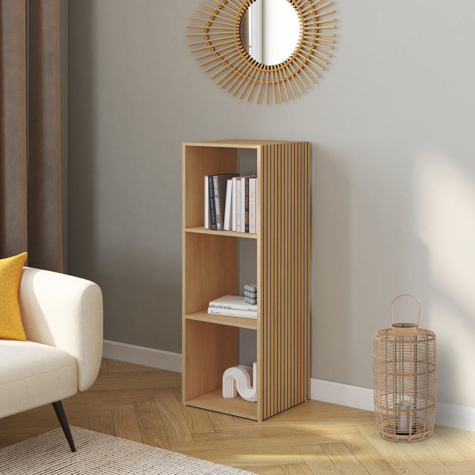 Meuble de rangement cube Faustine 3 case effet lattes