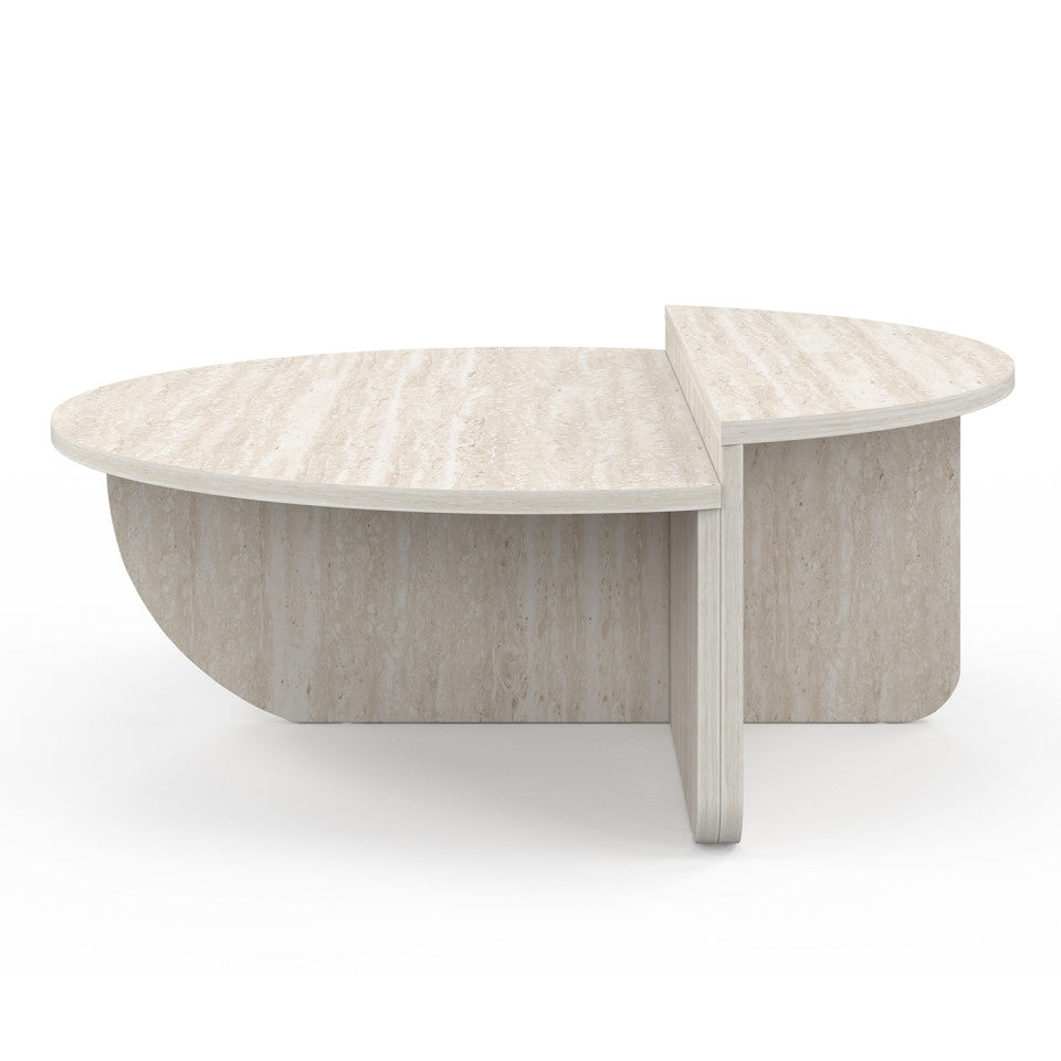 Tables basses rondes asymétriques effet travertin