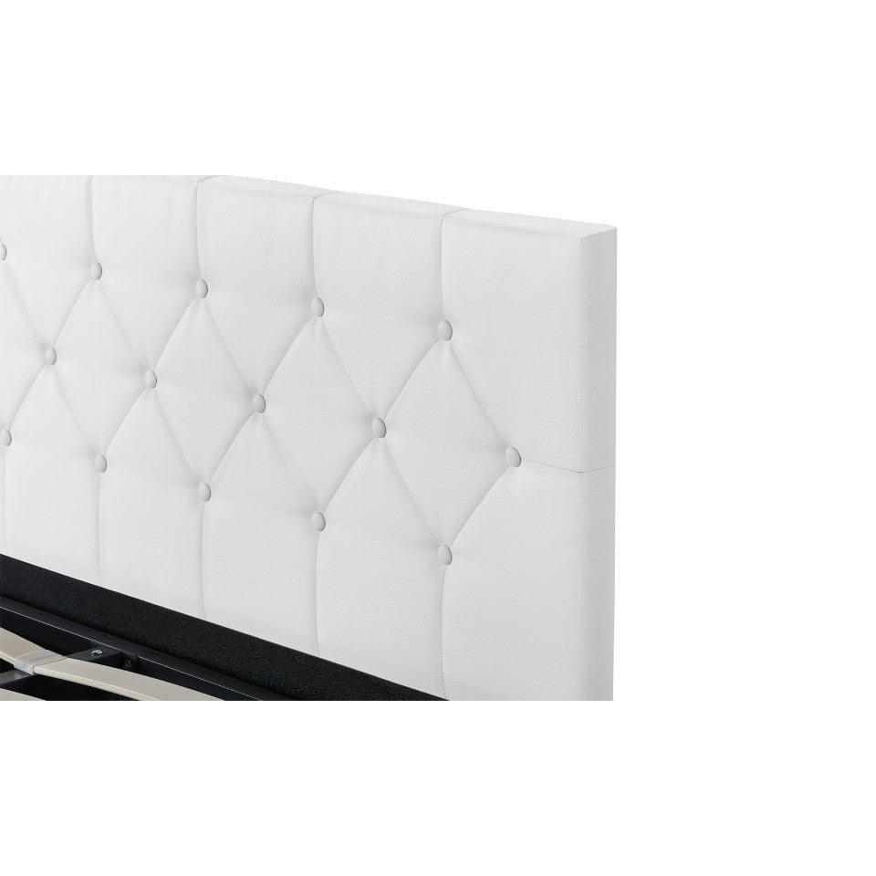 Lit coffre Hanna en PVC blanc avec sommier 140x190cm